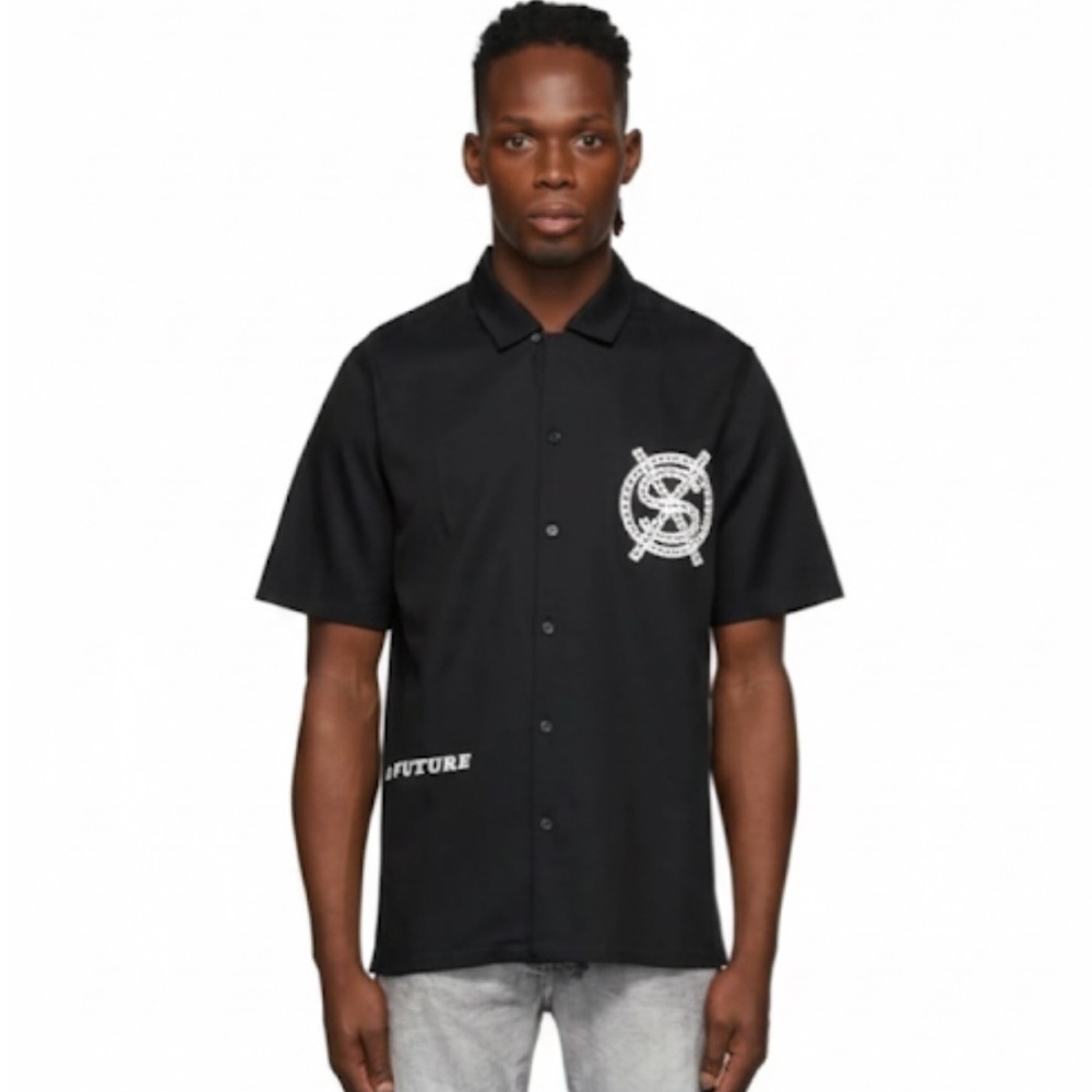 Ksubi Black “Dollar Star” Short Sleeve Button Up Shirt Size Large
